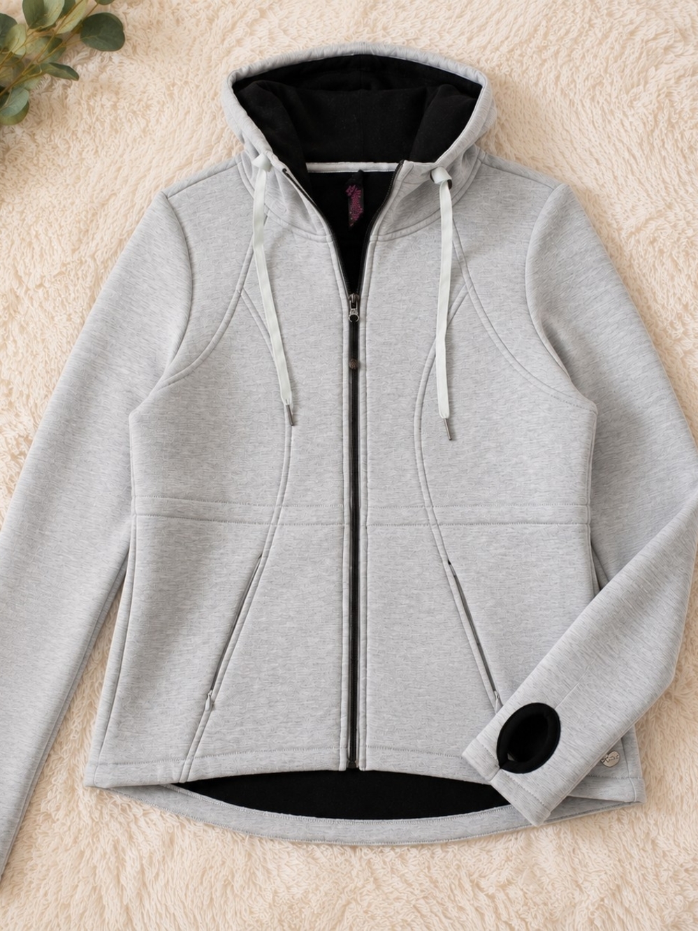 Betsey Johnson Performance Womens Small Gray Scuba Zip Hoodie Thumbholes